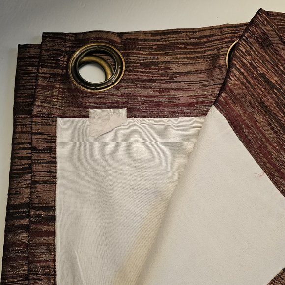 Two panels burgundy gold tafetta 8 bronze grommet drapes 52x91.5 inches. - Picture 4 of 7